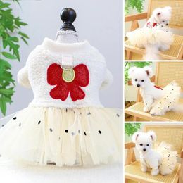 Dog Apparel 1Pc Pet Dress Durable Washable Charming With Bow Traction Ring Winter Lace Skirts For Dogs