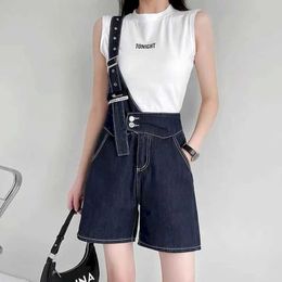 Women's Jumpsuits Rompers Denim Jumpsuits for Women Oversized Playsuits Denim Shorts Loose One Shoulder Strap Jeans Overalls for Women Clothes One Piece Y240510