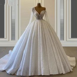 2024 Fashion Lace Wedding Dresses See Through Full Crystals Beads Long Sleeves Bride Formal Gowns Robe Mariage Vestidos De Novia Customed