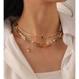 designer New niche stacked Xiaomi bead Coloured beaded necklace for women versatile fashionable and Personalised freshwater pearl necklace N5A1