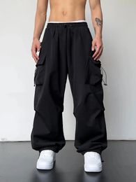 Trendy Y2K Solid Cargo Pants Mens Multi Flap Pocket Trousers Loose Casual Outdoor Work Outdoors Streetwear 240422