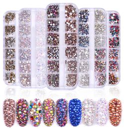 2 Colours 12 Grid 1440pcs AB crystal flat back rhinestone diamond gem 3D glitter nail art decoration for Nails Accessories1833211