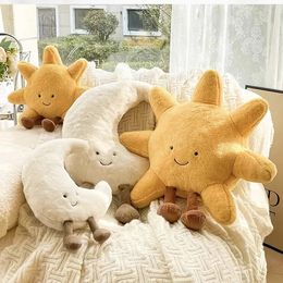 Deer INS Moon And Sun Plush Doll Stuffed Cartoon Cuddly Kawaii Sky Pillow with Legs Sitting Decor Pillow For Bedroom Sofa Chair 240509