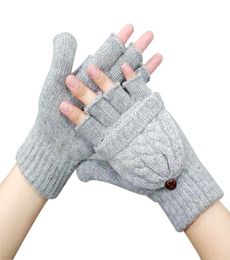 Women Thick Male Fingerless Gloves Winter Exposed Finger Mittens Knitted Warm Flip Half Finger9798991