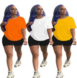 Summer clothing Women jogger suit outfits two piece set short sleeve Tshirt shorts casual white tracksuit plus size sportswear 319337255