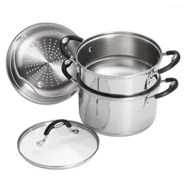 Double Boilers Stainless Steel 3 Quart Steamer & Double-Boiler 4 Piece Easy Clean Kitchen Dining Bar Cookware