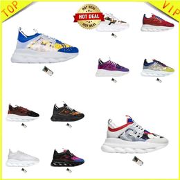 designer sneaker Chain Reaction Men Women Shoes Rubber Suede Triple Black White Bluette Gold Red Brown Orange Blue Mens Casual Trainers Platform