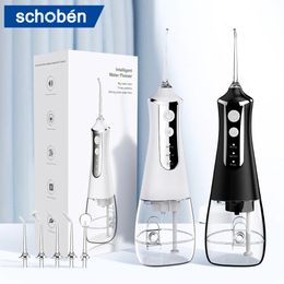 Schoben Dental Oral Irrigator Water Flosser Pick for Teeth Cleaner Thread Mouth Washing Machine 5 Nozzles 300ml Floss Jet 240507
