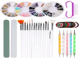 NAK003 Full Manicure Set Brushes Pen For nail art kit With foil sticker and nails dotting pen tips files dust remove brush8732963