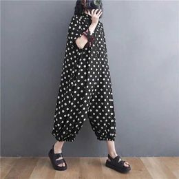 Women's Jumpsuits Rompers Cotton Linen Jumpsuits Casual Summer Polo-neck Dot Short Slve Korean Fashion One Piece Outfits Women Clothing Loose Rompers Y240510