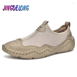 Casual Shoes Brand Men's Summer Mesh Sneakers Leather Loafers Platform Soft Breathable Men Moccasins Designer