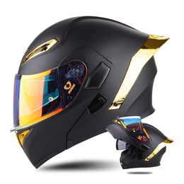 DOT Approved Mens Motorcycle Helmet Full Face with Double Visor Flip Up Motocross Four Seasons Universal 240509