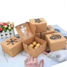 Gift Wrap 6Pcs Christmas Boxes Kraft Paper Candy Cookie Box Transparent Top Xmax Santa Packaging Decoration 2024