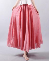 Women Linen Cotton Long Skirts Elastic Waist Pleated Maxi Skirts Beach Boho Vintage Summer197179463137847