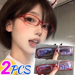 Sunglasses Square Small Frame Glasses Retro Red For Women Girls Anti Blue Light Reading Optical Y2K Fashion Eyeglasses Goggles