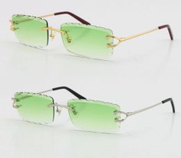 2021 Metal Style Rimless diamond Cut Carved lens Square Sunglasses C Decoration Fashion male and female 18K Gold With box Sun Glas9957295