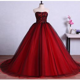 Vintage Red Black Gothic Wedding Dresses Sweetheart Lace Tulle Corset 1950s Colourful Bridal Gowns Non White Wedding Gown Robe De Mariee 319I