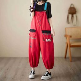 Women's Jumpsuits Rompers Denim Jumpsuits for Women Korean Style Rompers Casual Vintage Playsuits Straight Harem Pants Contrasting Colors Women Clothes Y240510