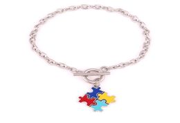 Aprivot Fu Wheat Link Chain Hope Multi Enamel Autism Awareness Puzzle Jigsaw Piece Charm Lobster Claw Bracelet1817816