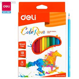Pencils Deli Coloured Pencil 18 Colour Childrens Painting Wooden Coloured Pencil Set Coloured Student Art Supplies Sketching d240510
