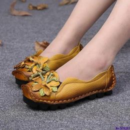 Casual Shoes Autumn Flowers Handmade Women's Floral Soft Flat Bottom Sandals Folk Style Women Genuine Leather