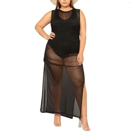 Yunersea Women S Sexy Sleeveless Swimsuit Cover Ups Mesh Plus Size Beach Bikini See Through Swimwear Maxi Dresses