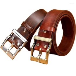 Belts Handmade Retro Top Layer Cowhide Leather 3.8cm Width Male Belt Vintage Genuine Solid Brass Cooper Pin Buckle Jeans Strap