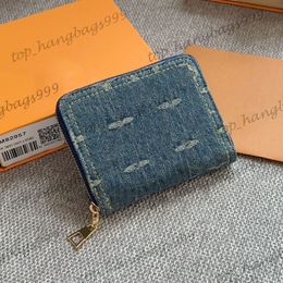Mens Womens Designer Zipper Blue Denim Old Flower Square Wallet Card Holder Bags With Pouch Fold Purse Multi Pochette Pocket M82957 12X9.5X2.5CM