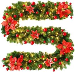 Decorative Flowers 2.7m LED Light Christmas Rattan Wreath Luxury Decorations Garland Decor With Lights Xmas Home Party Wedding