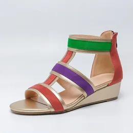Casual Shoes Summer Women 3cm Wedges Low Heels Roman Sandals Lady Large Size Comfortable Zipper Fashion Open Toe Soft Bohemian Sandles