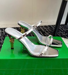 Luxury 2024S/S Women Veneta Knot Sandals Shoes Calf Leather Mules Nude Gold Silver White Black Open Toe High Heels Sexy Lady Walking EU35-43
