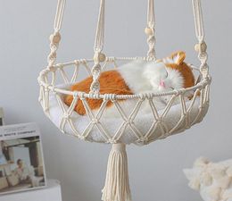 Cat Beds Furniture Large Macrame HandWoven Hammock Basket Fruit Hanging Household Pet Dog Swing Net Bag Gift3563619