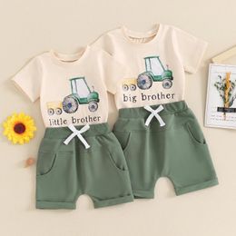Clothing Sets FOCUSNORM 0-5Y Toddler Baby Boys Clothes Set 2pcs Short Sleeve Tractor Letter Print T-shirt With Elastic Waist Shorts Outfit