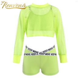 Clothing Sets Teens Kids Girls Fashion Fluorescent Tracksuit Yoga Set Summer Sport Suit For Running Workout Sports Gym 6-16