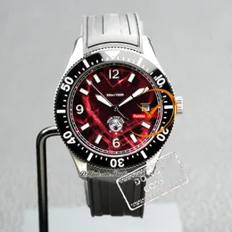 1858 Iced Sea Date 132291 Automatic Mens Watch Steel Case Ceramics Bezel Red Dial Black Rubber Strap Watches Reloj Hombre Montre Hommes Puretimewatch PTMBL