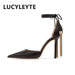 Dress Shoes 2024 Spring And Summer European American Fashion Pointy Thin High Heels Show Tassel Hanging Ear Binding Sandals Women