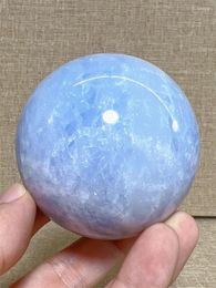 Decorative Figurines Natural Blue Calcite Sphere Free Form Carving Reiki Healing Stone Home Decoration Exquisite Gift