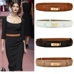 Western Black White Khaki Caramel Fashion Women Leather Belt Adjustable Strap Lock Catch Alloy Buckle dress Coat Waist Belt 240510