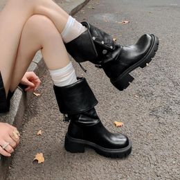 Boots Turned Over Edge Saltos Alto Femininos Pointed Toe Women Shoes Long Zapatos Para Mujeres Concise Thin Heel