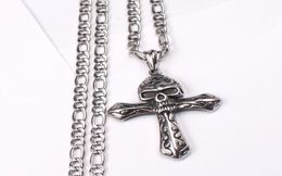 Father Gifts husband gifts Men 316L Stainless steel Large Biker Cross Skull Punk Design Necklace Pendant 6mm 24 inch NK Chain sil6917143