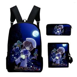 Backpack Harajuku When They Cry Higurashi 3D Print 3pcs/Set School Bags Laptop Daypack Inclined Shoulder Bag Pencil Case