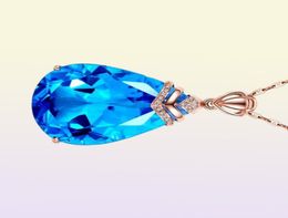 14K rose Gold Necklace Blue Sapphire Pendant for Woman Topaz Drop Chalcedony Pendant pierscionki Colgante Bizuteria Jewellery 2103195858373