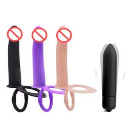 10 Speed Vibrating Double Penetration Strapon Anal Dildo Vibrator Silicone Strap On Penis Anus Plug Adult Sex Toy2125374