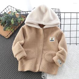 Jackets Vibrant Children's Autumn Winter Plush Coat 2024 Kid Boy Contrast Hooded Zipper Mid Length Warm Top Baby Girl Thickened Jacket