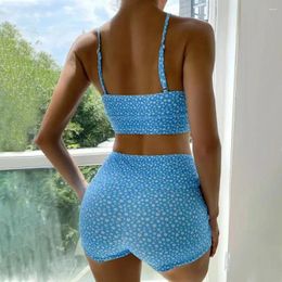 Women's Swimwear Swimsuit Outfit Floral Print V-neck Bikini Set With High Waist Drawstring Swimming Trunks Summer Bathing Suit For Quick