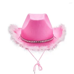 Berets Y2K West Cowgirl Hats For Women Cow Girl Feather Trim Rhinestone Western Cowboy Hat Costume Party Play Dress Caps
