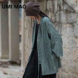 Women's Jackets UMI MAO Ramie Jacket Tie Dyed Autumn Cotton Femme Diagonal Collar Tied Up Shirt Chinese Style Top Spring Clothes For Women