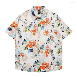 Men's Casual Shirts Men Retro Hawaiian Beach Harajuku Flower Print Shirt Streetwear Hip Hop Summer Unisex Aloha Fashion Button Tops