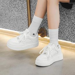 Casual Shoes Meotina Women Genuine Leather Round Toe Platform Sneakers Lace-up Ladies Fashion Spring Autumn Beige White 40
