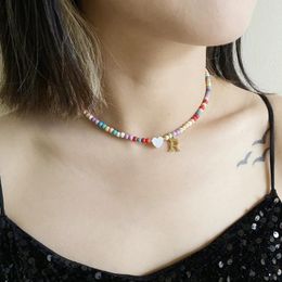 Pendant Necklaces Colorful DIY Handmade Beaded Choker Necklace For Women Stainless Steel Tiny Initial Letter With Cute Heart Boho Jewelry